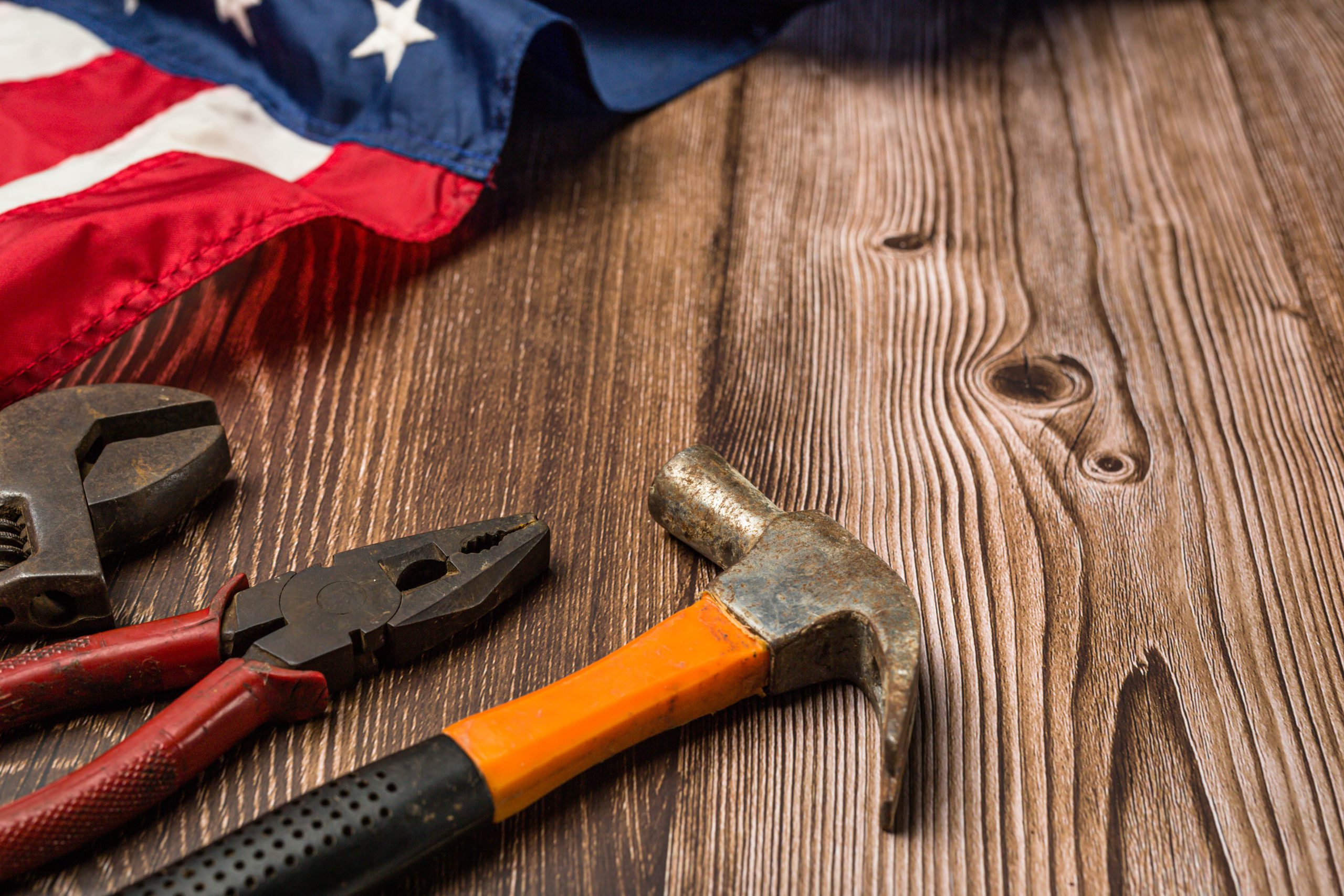 american flag and some tools