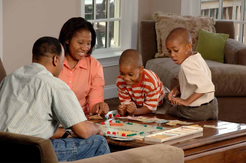 happy family playing in the living room