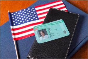 Green card and US flag